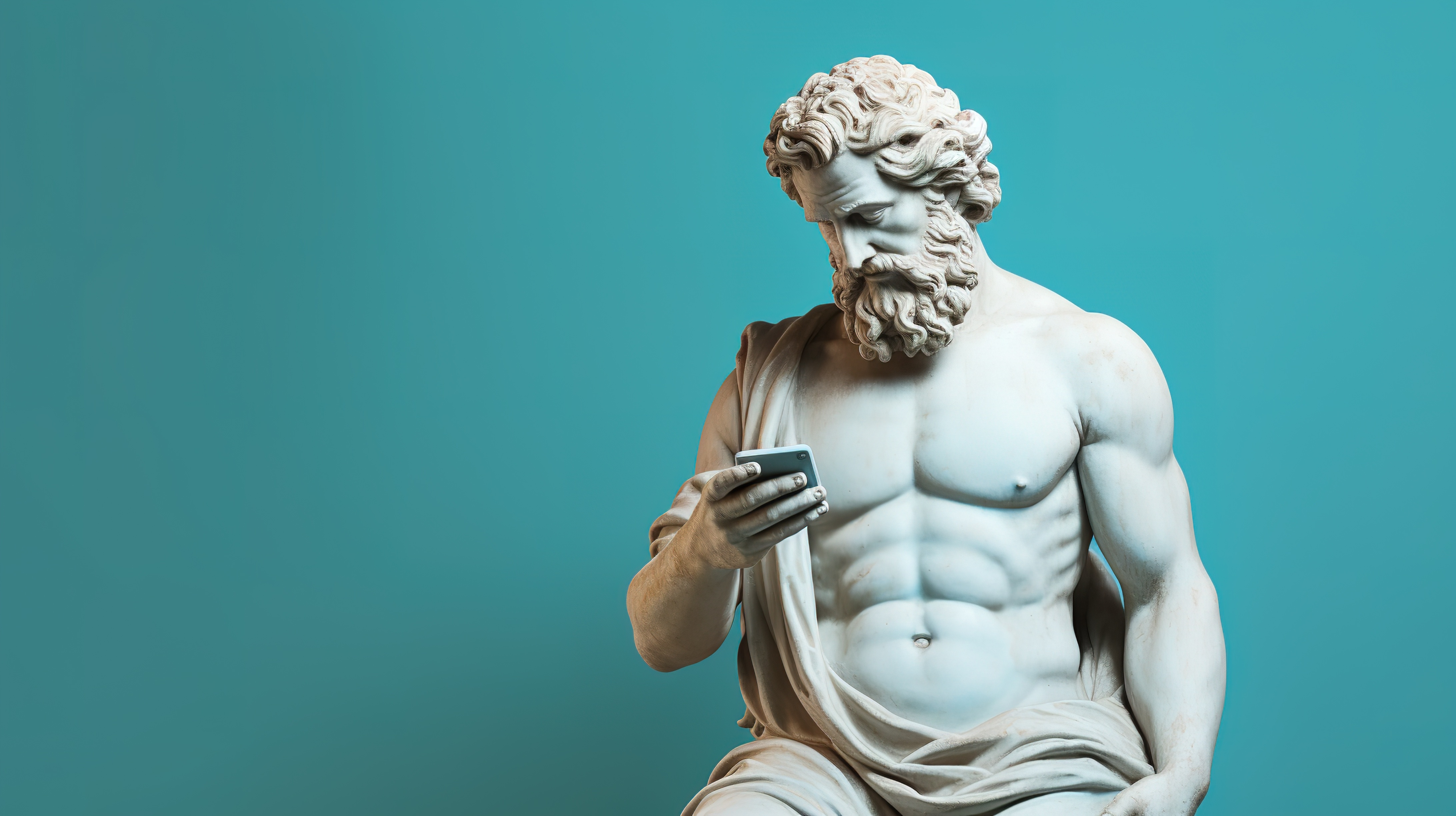 Antike Statue mit Handy