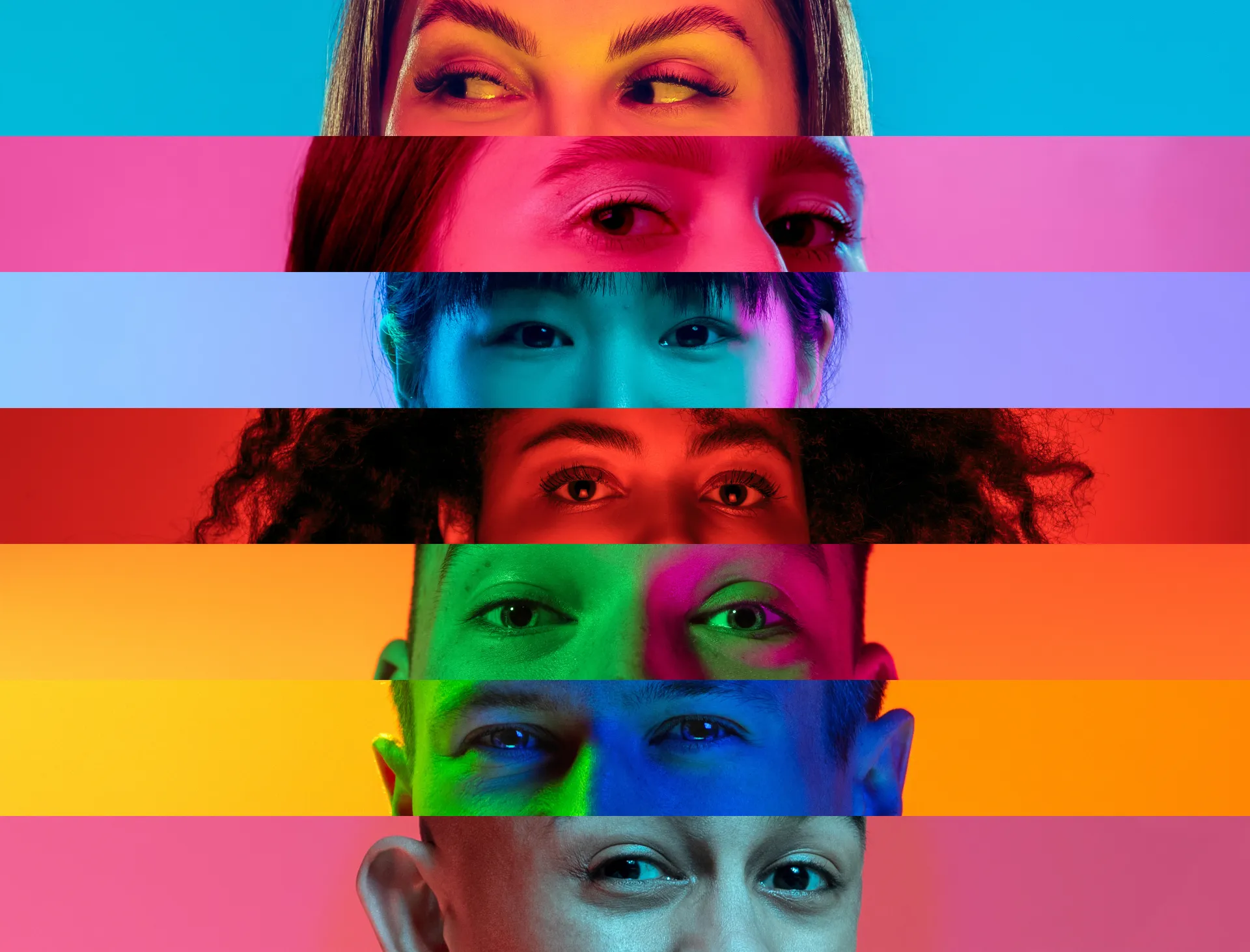 Fotocollage mit Gesichtsausschnitten in Popart